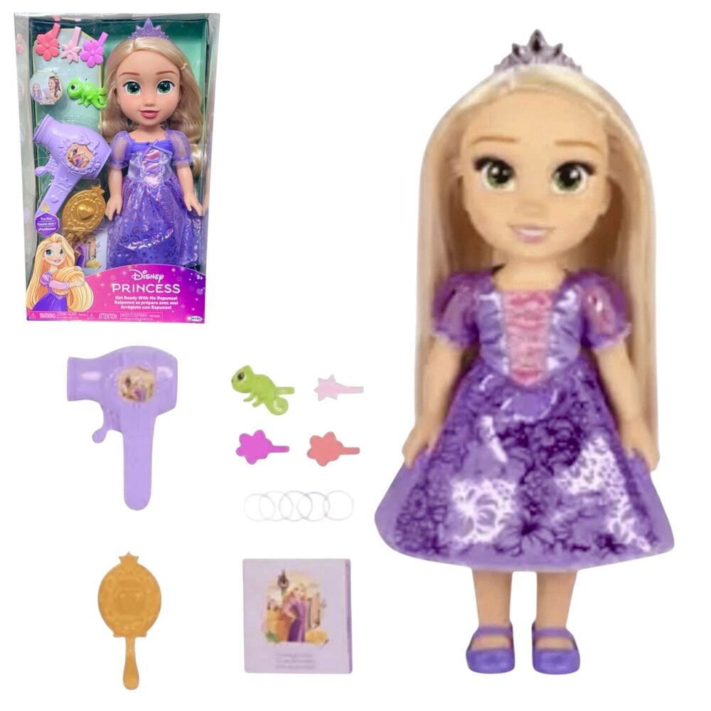 Disney Princess Rapunzel Doll Get Ready with Me Hair Set Pascal Flower Barrettes